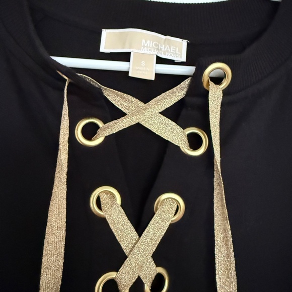 MICHAEL Michael Kors Black Crewneck with Gold Sparkle Ties - Size S - Picture 2 of 4